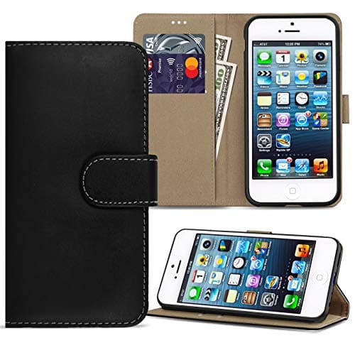 Image of Case Compatible with iPhone SE 2016 (Not for 2020) / iPhone 5S / iPhone 5, Premium Folio Flip Wallet Leather Phone Case Cover for Apple iPhone SE 2016 / 5S / 5, Black