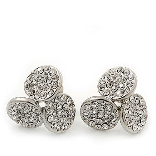 Image of Silver Plated Diamante 'Trinity Circles' Stud Earrings - 1.5cm