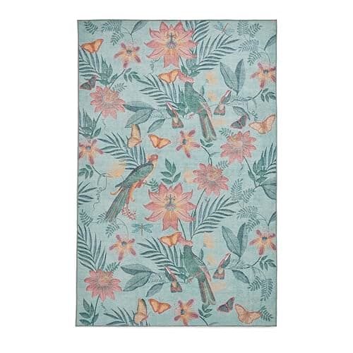 Image of Think Rugs Catherine Lansfield Amaya Tropical Birds Washable Rug, Green