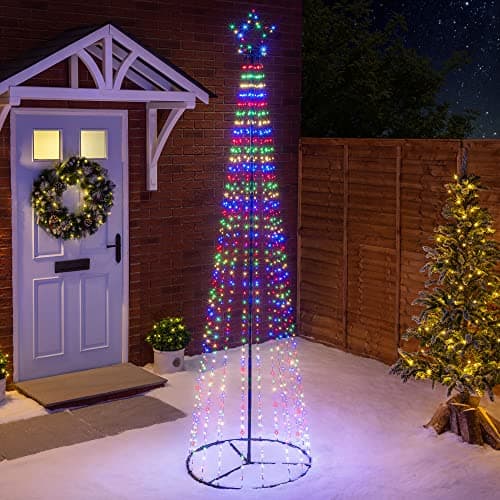 Image of Christow Maypole Christmas Tree, Light Up Outdoor Decoration, Flashing Multi Coloured Micro LED Pyramid Light, Mains Operated (2.4m)