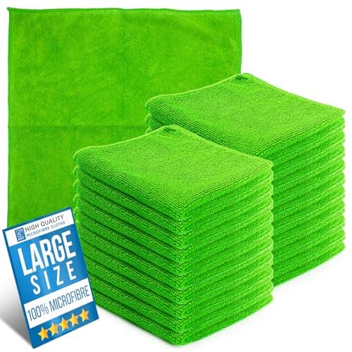 Image of Microfiber Cleaning Cloth, Large Size 40x40cm, Super Absorbent Lint Free Microfibre Cloths Cleaning for Home, Kitchen, Surface, Mirrors, Bathrooms, Motorbike, Car (Green, 20)
