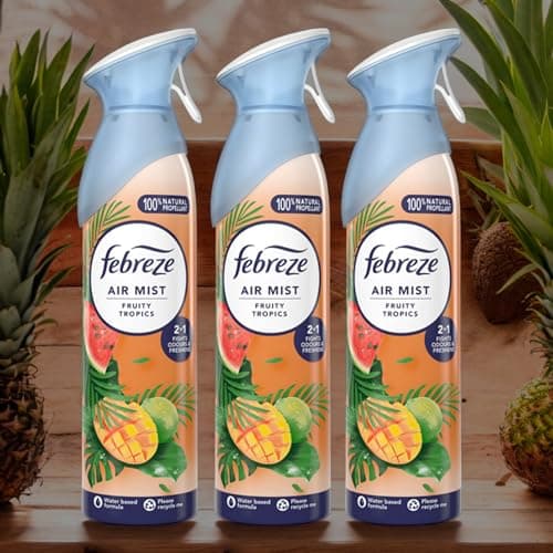 Image of 3 x 185ml Air Mist Air Freshener Spray odour Eliminator Home & Office Fragrances - Fruity Tropics Scent(Total 555ml)