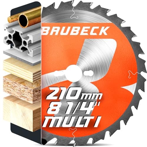 Image of BAUBECK Circular Saw Blade 210mm x 30mm - 1"/ 20mm / 16mm bore rings - 28T rage cut in Wood & Metal - TCT 210 mm saw blade - Compatible Evolution R210, JCB SCMS210 Compound NLE210MS Mitre Saw Blade