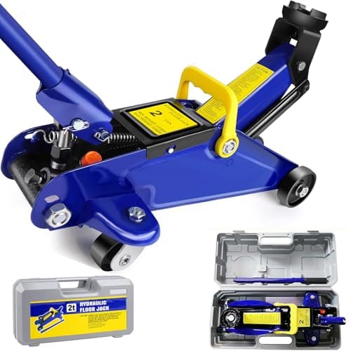 Image of Heavy Duty Car Jack Hydraulic 2 Ton, Steel Trolley Floor Jack with Swivel Casters, Carry Case, Low Profile Hydraulic Trolley Jack for Car, Van, Home Garage Tyre Repair Change Tire Emergency Tool