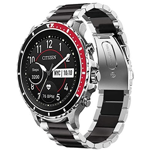 Image of onetuo Compatible with Citizen CZ Bands, Stainless Steel Metal Replacement Straps Compatible for Citizen CZ Smartwatch (Silver-Black)