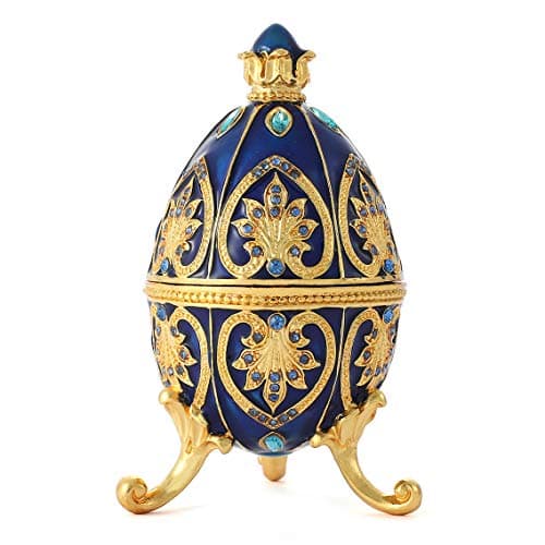 Image of QIFU Hand Painted Blue Easter Egg Decorative Enamel Trinket Box Unique Gift for Family(QF4977)