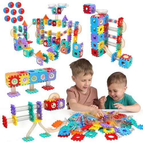 Image of 234 Pieces Marble Run Track Building Blocks Toy Set, AOSITE Marble Race Construction Kit for Kids Ages 3-12, Creative STEM Toy Gift for Boys Girls with Marbles