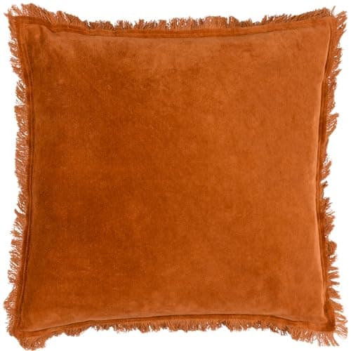 Image of Yard furn Jaye Polyester Filled Velvet Cushion - Fringed Cotton Velvet (Rust - 45x45cm)