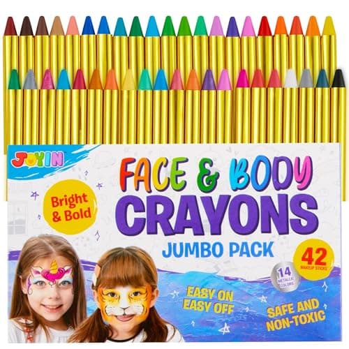 Image of JOYIN 42pcs Face and Body Paint Crayons, Face Painting Kit Safe and Non-Toxic Ultimate Party Pack Including 14 Metallic Colors for Birthday Makeup Party Supplies, Festivals