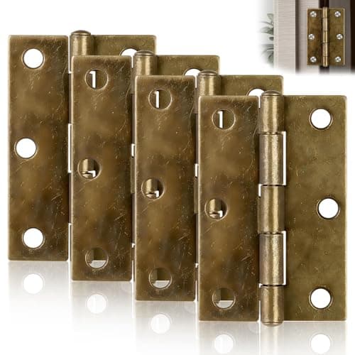 Image of 4pcs Door Hinges 76x50mm 3 Inch Antique Brass Vintage Style - Heavy Duty Solid Steel - Fire Rated - Easy Installation - Replacement for Interior Doors/Closets/Gates