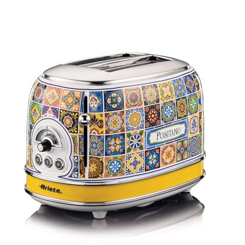 Image of Ariete 155 Positano Toaster, 810W, 2 Slices, 6 Levels of Gilding, Crumb Tray, Defrost Function, Automatic Ejection, No Tongs