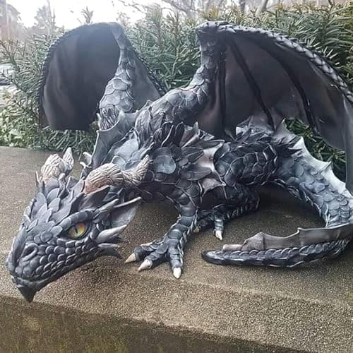 Image of Ndier Resin Big Squatting, Armoured Dragon Guardian Figurines, Reison Dragon Sculpture, Vintage Flying Combat Dragon Statue for Indoor Outdoor Home Garden Decoration