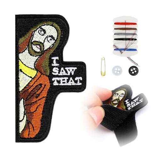 Image of COMNICO I Saw That Patch, Funny Embroidered Fabric Hook and Loop Decorative Meme Patch Applique with Sewing Kit for Backpacks Clothes Hats