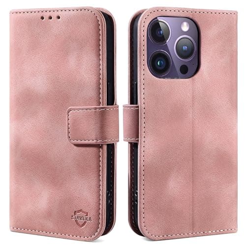 Image of STAWLKA Case for iPhone 15 Pro Max, Premium Flip Wallet Case Card Holder Kickstand Magnetic PU Leather Shockproof TPU Bumper Protective Folio Phone Cover for iPhone 15 Pro Max - Pink