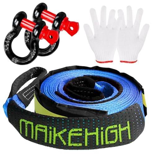 Image of MAIKEHIGH Tow Rope 10 Ton (22,000 Lbs), 5M x 5cm Off-Road Recovery Tow Strap with 2 Anti-Proof Gloves, 2 Reinforced Shackles (Blue)