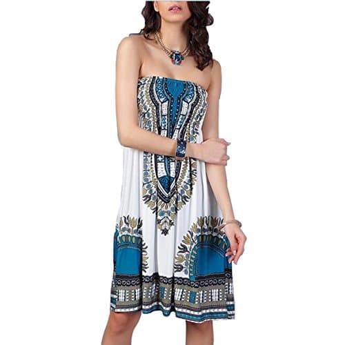 Image of OCTOPUSIR Women Sleeveless Strapless Beach Sundress Ladies Summer Ethnic Bohemian Off Shoulder Floral Printed Bandeau Boobtube Casual Mini Cover Up Dress,Colour 5