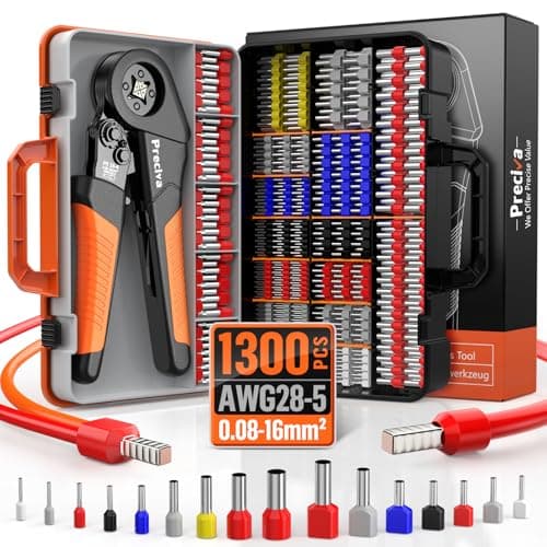 Image of Crimping Tool 0.08-16mm² with 1300 Crimp Connectors (350 Double Terminals), Preciva Self-Adjustable Ratchet Crimper with Suitcase, Ergonomic Anti-Fatigue Handle for Insulated/Uninsulated Cables