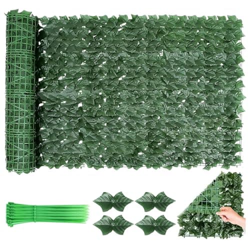 Image of FUOBECIE Artificial Ivy Fence Screen, Fence Screening Trellis with Artificial Leaves Privacy Trellis Roll for Balcony Outdoor Garden Wall Mat Decoration, Green (1 x 3 Meter)