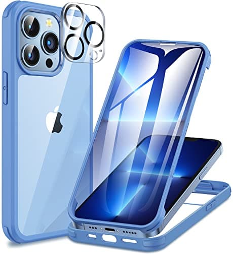 Image of CENHUFO Compatible with iPhone 13 Pro Case Built-in Glass Screen Protector with Camera Lens Protector, 360°Full Body Heavy Duty Protective Phone Case for iPhone 13 Pro case Shockproof -Blue