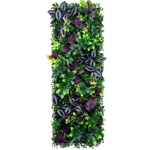 Image of AGARES Artificial Green Wall Panel 25×75cm, Lifelike Faux Plant Wall Decor, Modular Fake Grass & Flower Wall for Background Wall, Feature Wall, Wedding and Store Display (F)