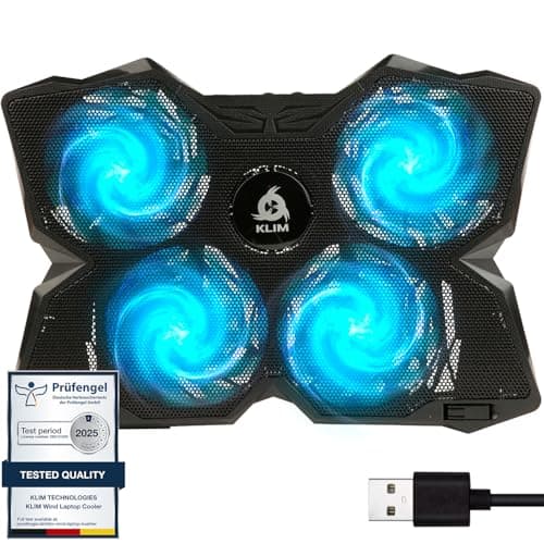 Image of KLIM Wind Laptop Cooling Pad - More Than 500 000 Units Sold - New Version - The Most Powerful Rapid Cooling - Laptop Stand with 4 Fans at 1200 RPM - USB Fan - PS5 PS4 - Cyan