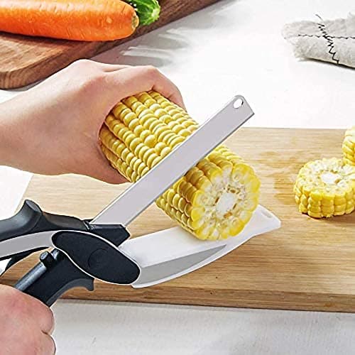 Image of Thstheaven Clever Cutter, Food Chopper, Kitchen Food Scissors with Cutting Board Built-in-Use for Quick and Easy Cutting as Food Shears, Vegetable Slicer, Fruit Cutter