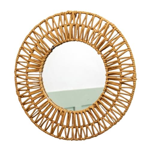 Image of Darthome Paper Rope Round Wall Mirror, Natural Brown Woven Frame, 45cm Diameter, Boho Modern Style, 25cm Internal Mirror, Wall Mounted Home Decor