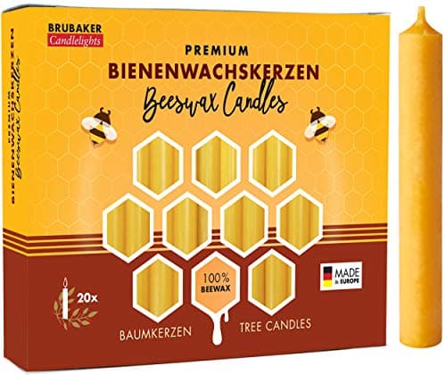 Image of BRUBAKER 20-Pack of Tree Candles 100% Beeswax Christmas Candles Pyramid Candles Honey-Yellow