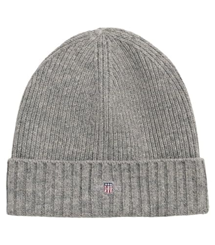 Image of GANT Unisex Shield Wool Beanie Hat, Grey Melange, One Size