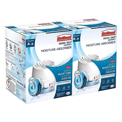 Image of Unibond AERO 360 Compact Moisture Absorber Ultra-Absorbent Dehumidifier Helps to Prevent Condensation Mould and Musty Smells, 1 Device incl. 1 Refill Tab 450g in each box, Bulk Buy 2 Pack