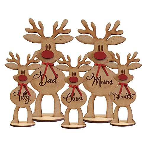 Image of Mooseys Personalised Freestanding reindeer family Christmas decoration, Place names settings Decor (Small)