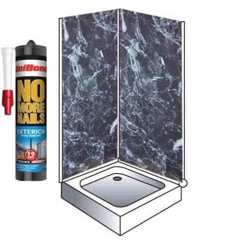 Image of Black Marble Shower Wall Panels Kit, 1m x 2.4m x 10mm Waterproof Easy to Install PVC Wall Panels 2 Sided Cubicle