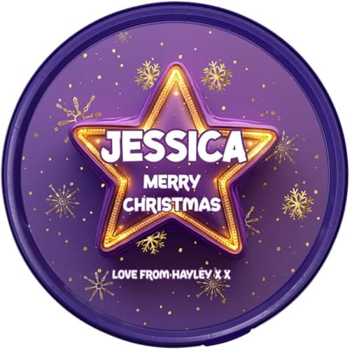 Image of Personalised Chocolate Tub Label, Christmas Chocolates, Gift, Stocking Filler, Secret Santa, Teacher Gift, Family, Work, Heroes, Sweets