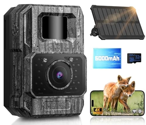 Image of MAXDONE Wildlife Camera WiFi Bluetooth - 4K 64MP Solar Infrared Trail Camera with Night Vision Motion Activated, IP66, 0.1s Trigger, 6000mAh Built-in Battery Rechargeable for Garden Monitoring