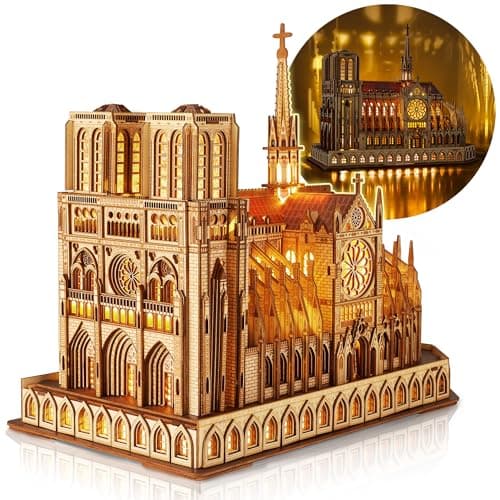Image of FUNPOLA LED 3D Wooden Puzzle Notre Dame de Paris Model – Illuminated Architectural Display for Home Decor & Collectors