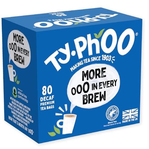 Image of Typhoo • 80 Decaf Black Tea Bags • Ethically Sourced Tea Leaves • Packed in the UK • Refreshing Everyday Blend • Bold and Full of Flavour