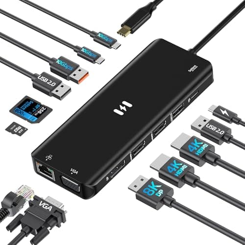 Image of USB C Docking Station Dual Monitor, 13-in-1 USBC Hub Triple Display with 2 HDMI 4K@60Hz, DP 8K@30Hz, VGA, 3 USB 3.1 10Gbps, PD100W, Ethernet, SD/TF, Thunderbolt 3/4 Dock for MacBook/Pro/Dell (Black)