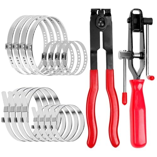 Image of Glarks 18pcs Auto CV Joint Boot Clamp Pliers with CV Boot Clamps Kit, 16Pcs 20-50mm 50-120mm 45-80mm 45-170mm Ear Type & No Hole Type Joint Axle Boots Clamps and 2Pcs CV Clamp Tool Car Banding Tools