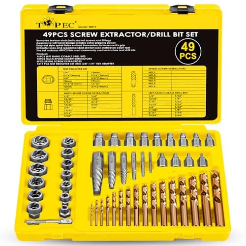 Image of Topec 49pcs Screw Extractor/Drill Bit Set, Professional Remove Set for Removing Broken Studs, Bolts, Socket Screws and Fittings