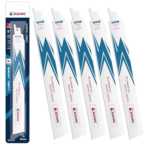 Image of EZARC Reciprocating Saw Blade Bi-Metal Cobalt Sabre Saw Blades for Heavy Metal Cutting 225mm 14TPI R926PM+ (5-Pack)
