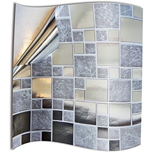 Image of 72 Silver Chrome Kitchen Bathroom Tile Stickers for 15 x 15cm 6 x 6 inches Tiles Kitchen TILE STYLE DECALS Peel and Stick Tile Transfers