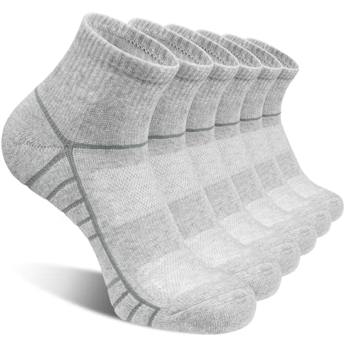 Image of coskefy Sports Quarter Ankle Socks, Cushioned Anti-Blister Cotton Trainer Running Athletic Socks for Men Women 6 Pairs