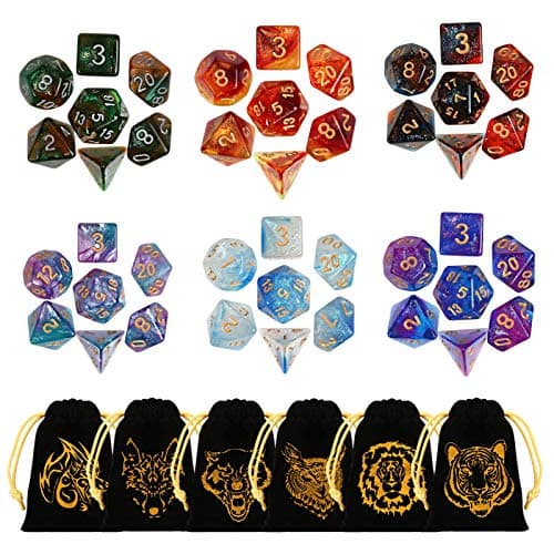 Image of DND Dice Set, GWHOLE 6×7 (42pcs) Polyhedral Dice Set with Flannel Bags Dual Color Dungeons and Dragons Dice for DND RPG MTG Pathfinder Table Games, D4 D6 D8 D10 D12 D20