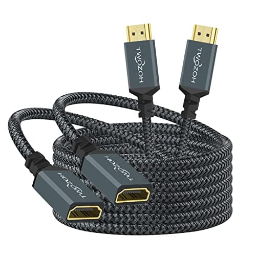 Image of Twozoh HDMI Extension Cable 3M 2 Pack, 4K HDMI Extender Male to Female Lead, Nylon Braided HDMI 2.0 Cable Adapter Support 4K@60Hz 3D HDR