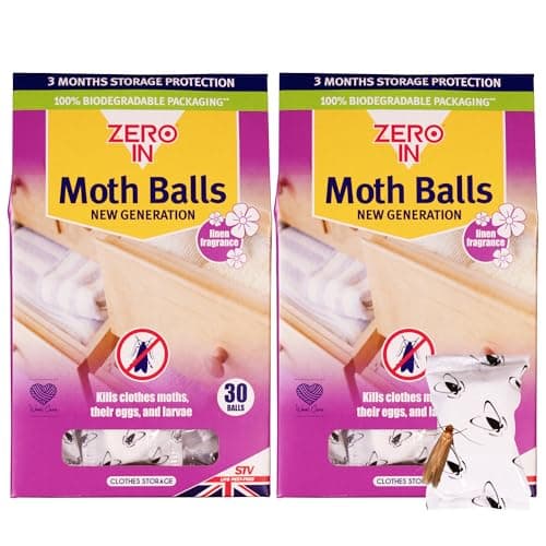 Image of Zero In New Generation Moth Balls - Effective Moth Killer for Wardrobes - Up to 3-Months Protection - Advanced Transfluthrin Formula for Drawers, and Storage Bags – Multipack 30 X2