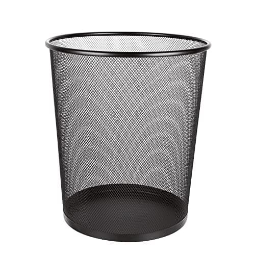 Image of ASelected Large Metal Mesh Bedroom Trash Can, 20 Litre Mesh Wastepaper Basket, Trash Can, Bedroom Bathroom Office Home Kitchen Supplies, 33.5X29.5Cm Black Round Large
