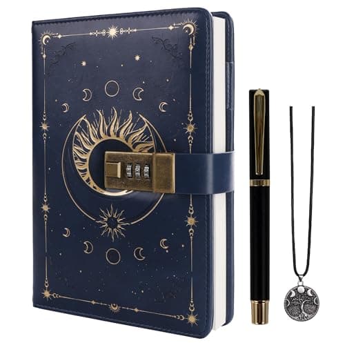 Image of TIEFOSSI Diary with Lock, Vintage Sun Journal with Lock for Women Men, A5 Refillable Notebook with Lock for Writing, 224 Numbered Pages