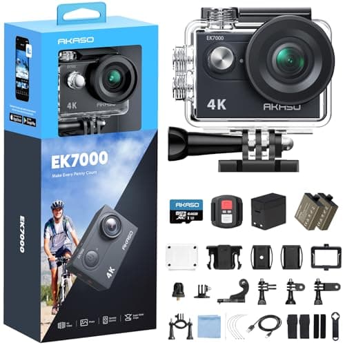Image of AKASO EK7000 4K30FPS Action Camera with 64GB microSDXC Memory Card - 20MP Ultra HD Underwater Camera 170 Degree Wide Angle Waterproof Camera with Accessory Kit