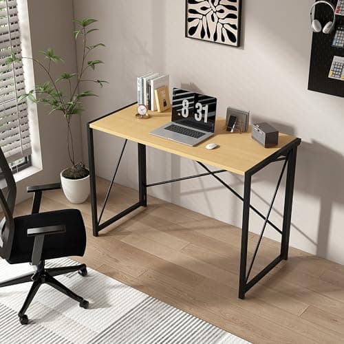 Image of mcc direct Folding Desk Workstation Foldable Computer Desk for Office Home Study Writing Table No Assembly Miami (Natural, 80cm)