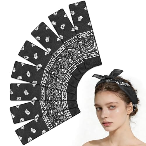 Image of Morcheiong 8 Pcs Bandanas Paisley Bandana Head Scarf Headband Handkerchiefs for Men Women Boy Girls (Black)
